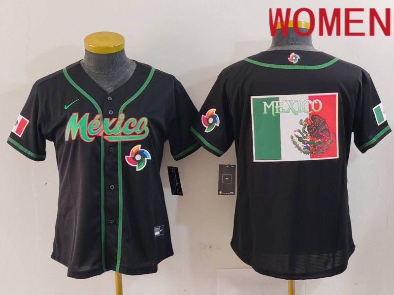 Women 2024 World Cub Mexico Blank Black Nike MLB Jersey style 10->women mlb jersey->Women Jersey